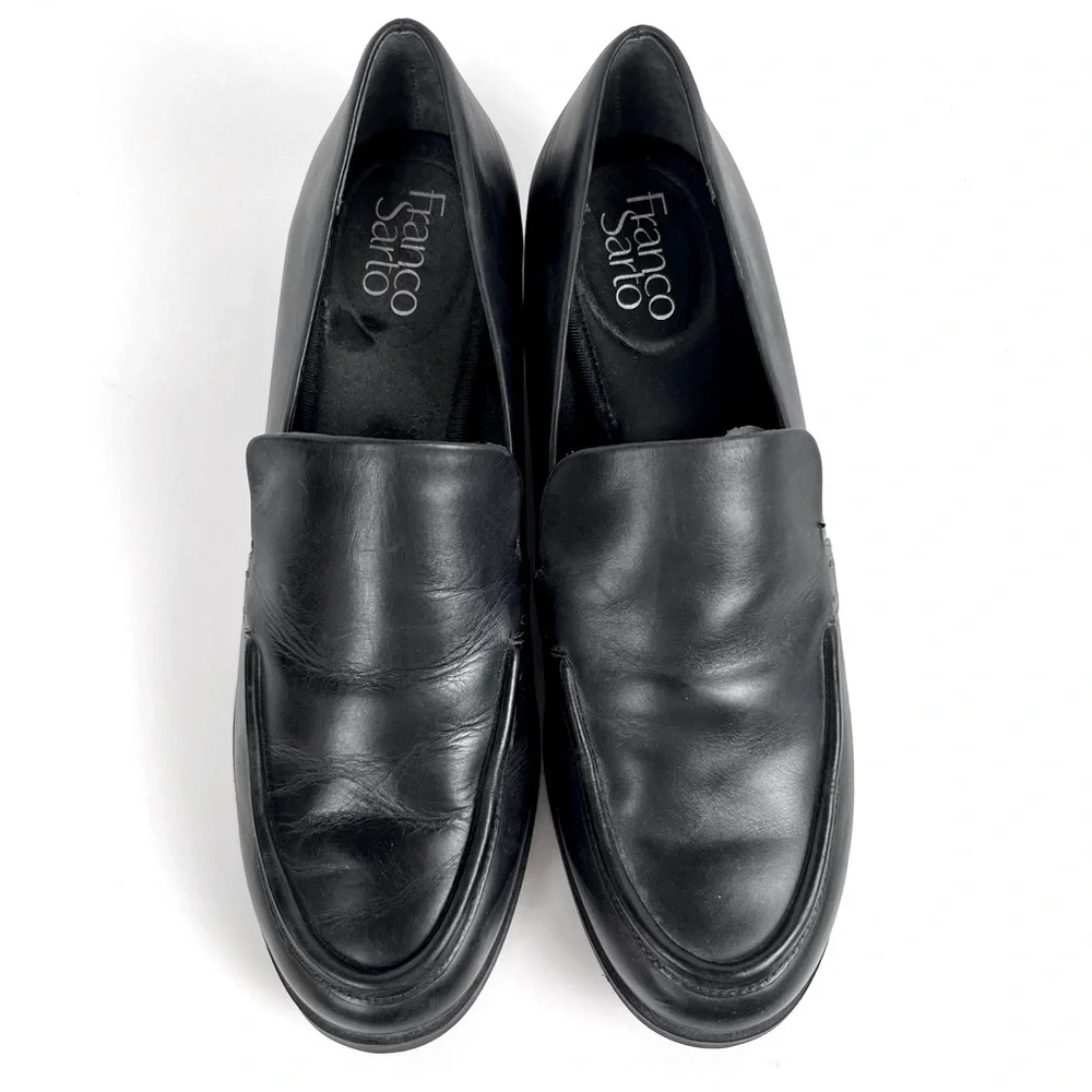 Franco Sarto Shoe Womens 9.5 Black Newbocca Loafer Leather Slip-On 1.5
